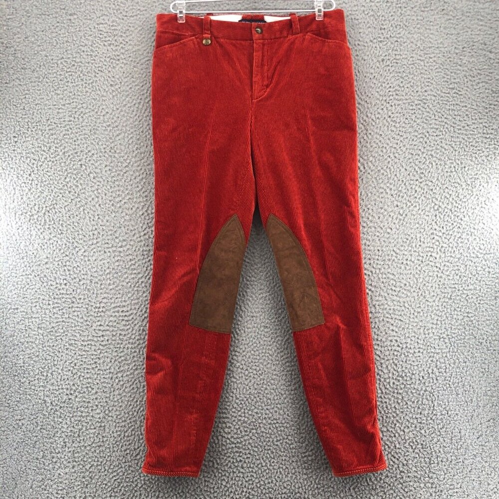 Ralph Lauren Trousers Womens 10 Orange Corduroy Equestrian Pants Riding Jodhpurs
